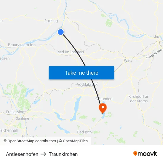 Antiesenhofen to Traunkirchen map