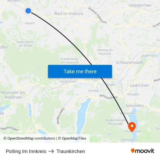 Polling Im Innkreis to Traunkirchen map