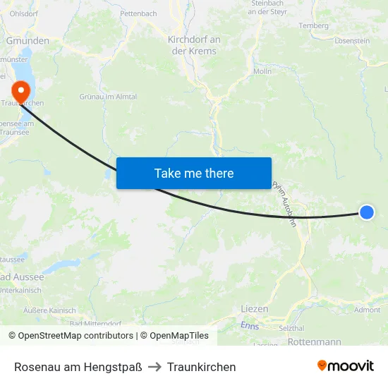 Rosenau am Hengstpaß to Traunkirchen map