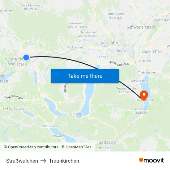 Straßwalchen to Traunkirchen map