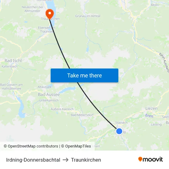 Irdning-Donnersbachtal to Traunkirchen map
