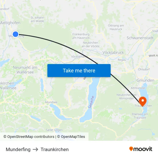 Munderfing to Traunkirchen map