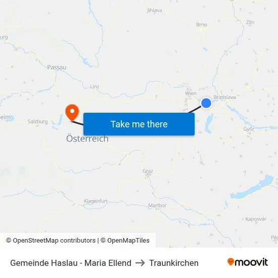 Gemeinde Haslau - Maria Ellend to Traunkirchen map
