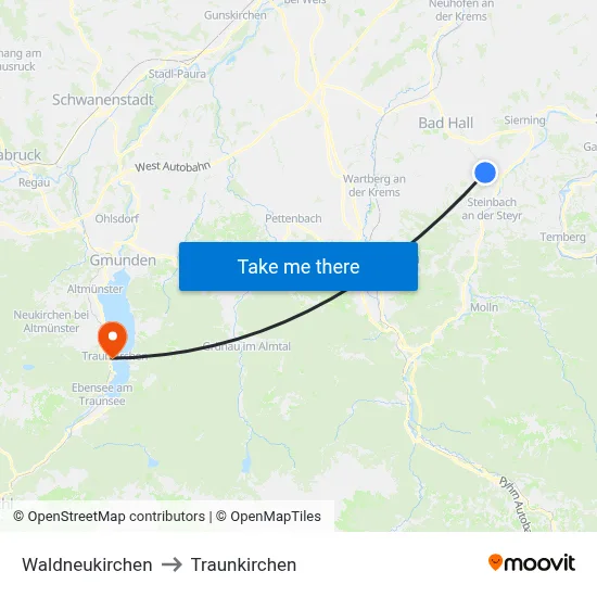 Waldneukirchen to Traunkirchen map