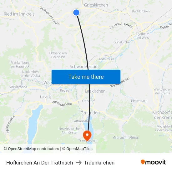 Hofkirchen An Der Trattnach to Traunkirchen map