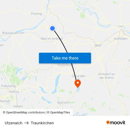 Utzenaich to Traunkirchen map