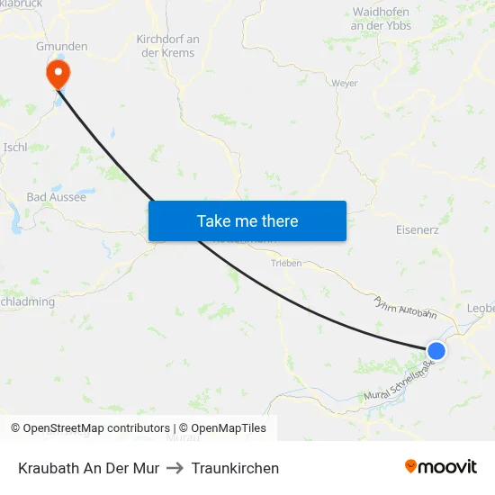 Kraubath An Der Mur to Traunkirchen map
