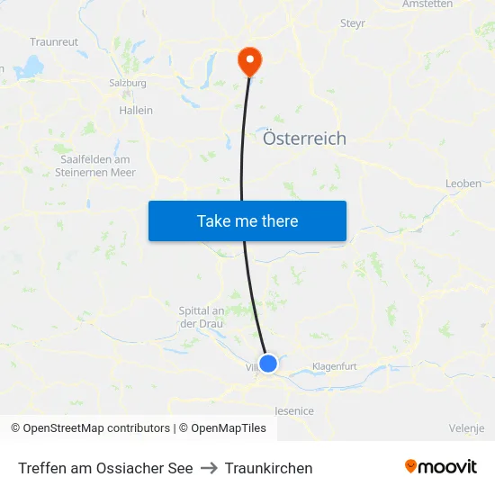 Treffen am Ossiacher See to Traunkirchen map