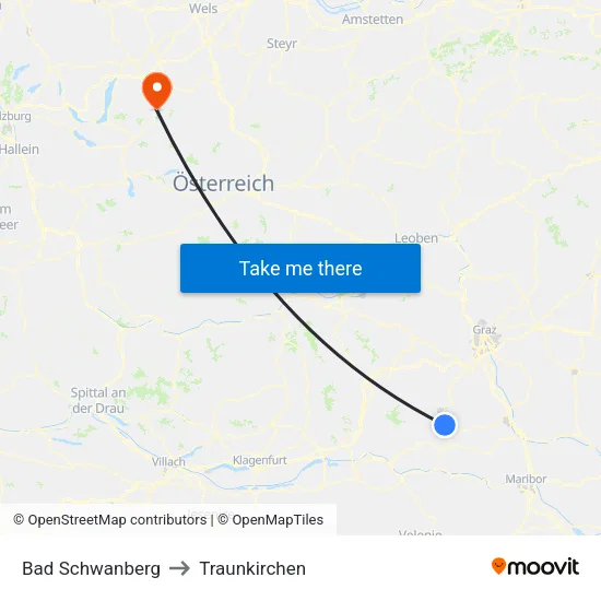 Bad Schwanberg to Traunkirchen map