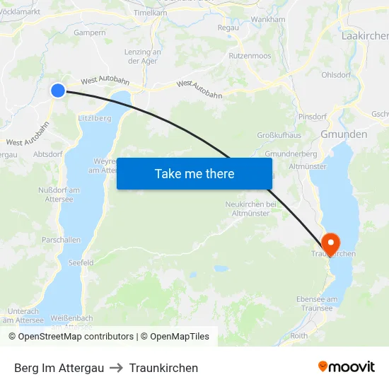 Berg Im Attergau to Traunkirchen map