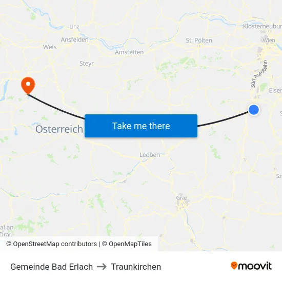 Gemeinde Bad Erlach to Traunkirchen map