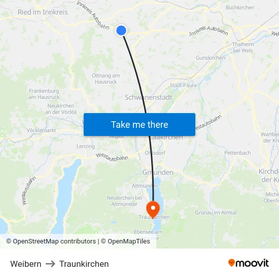 Weibern to Traunkirchen map