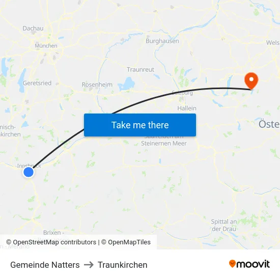 Gemeinde Natters to Traunkirchen map