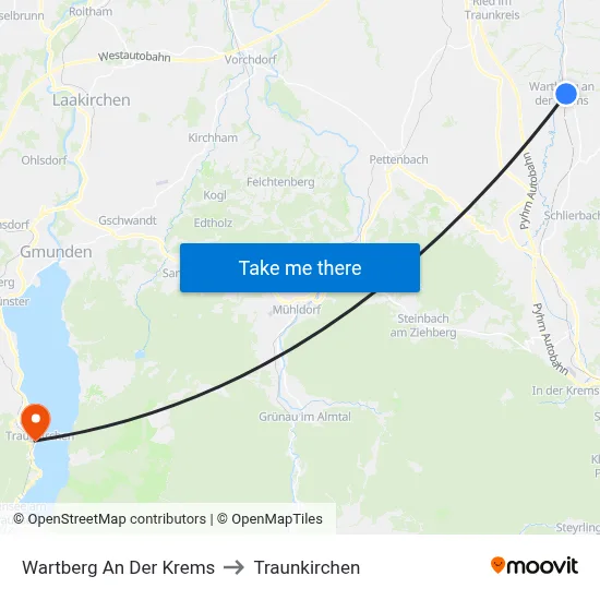 Wartberg An Der Krems to Traunkirchen map