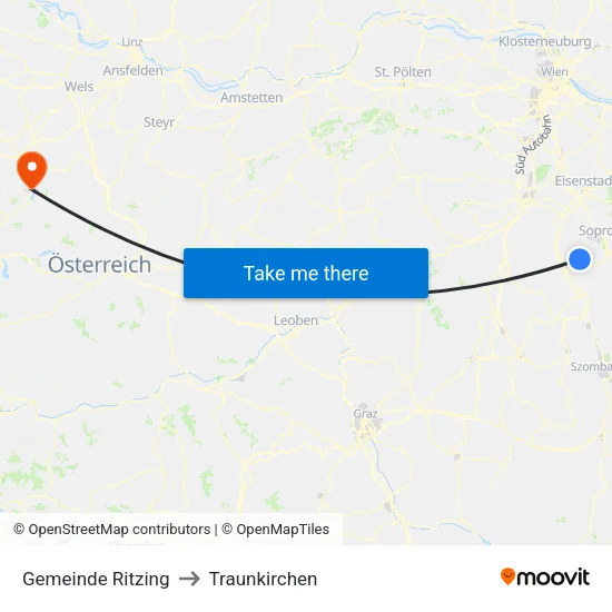 Gemeinde Ritzing to Traunkirchen map