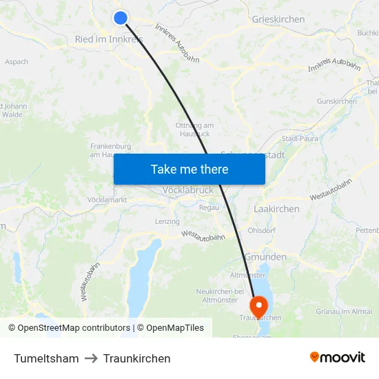 Tumeltsham to Traunkirchen map