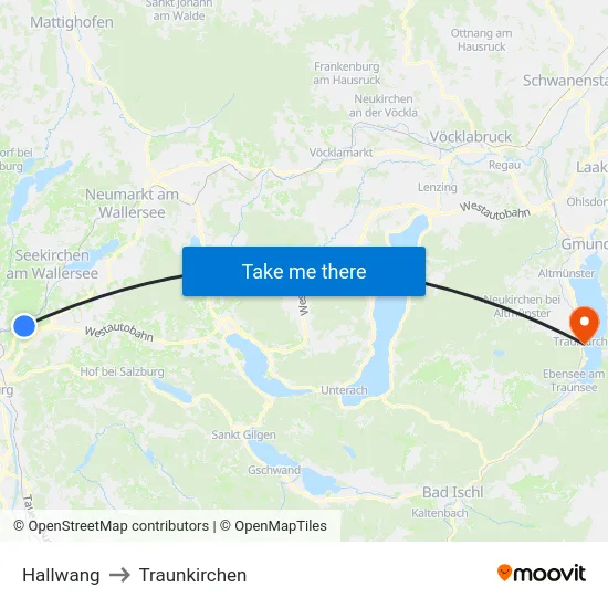 Hallwang to Traunkirchen map
