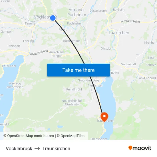 Vöcklabruck to Traunkirchen map