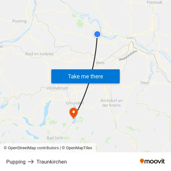 Pupping to Traunkirchen map