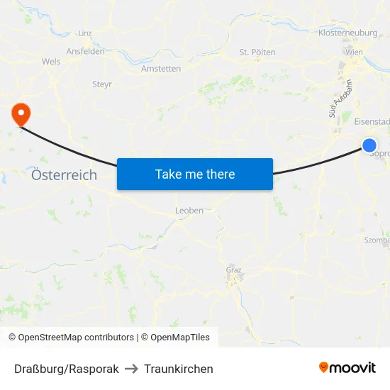 Draßburg/Rasporak to Traunkirchen map