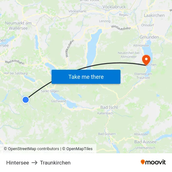 Hintersee to Traunkirchen map