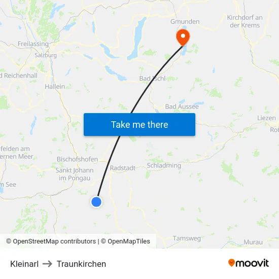 Kleinarl to Traunkirchen map