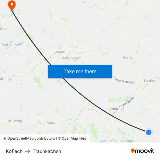 Köflach to Traunkirchen map