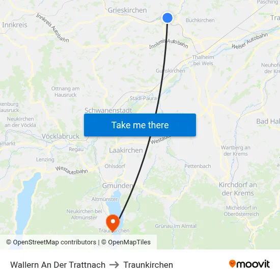 Wallern An Der Trattnach to Traunkirchen map