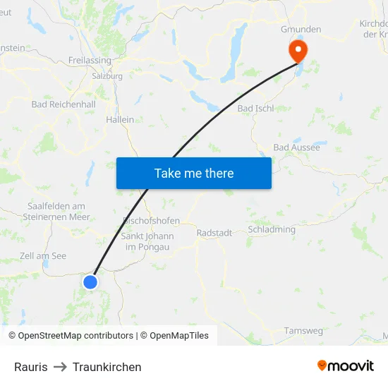 Rauris to Traunkirchen map