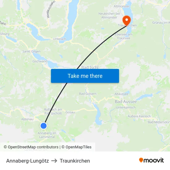 Annaberg-Lungötz to Traunkirchen map