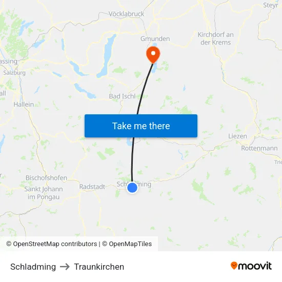 Schladming to Traunkirchen map
