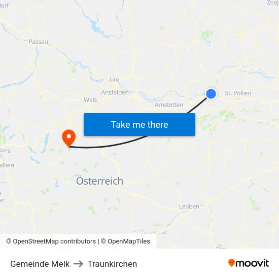 Gemeinde Melk to Traunkirchen map