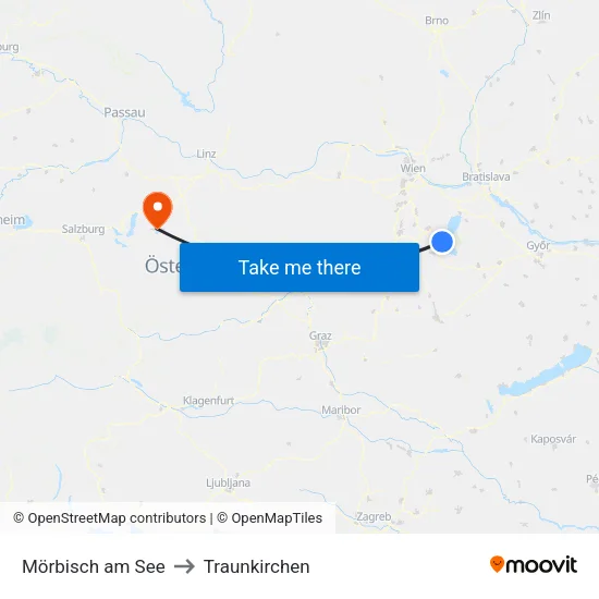 Mörbisch am See to Traunkirchen map