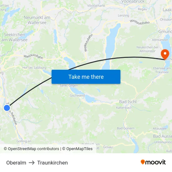 Oberalm to Traunkirchen map