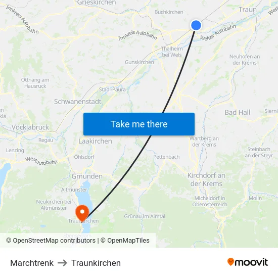Marchtrenk to Traunkirchen map
