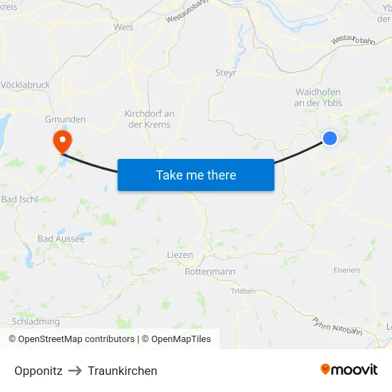 Opponitz to Traunkirchen map