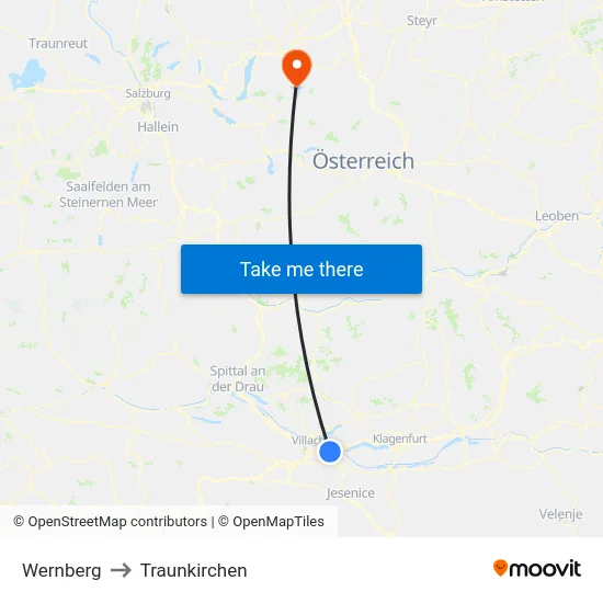 Wernberg to Traunkirchen map