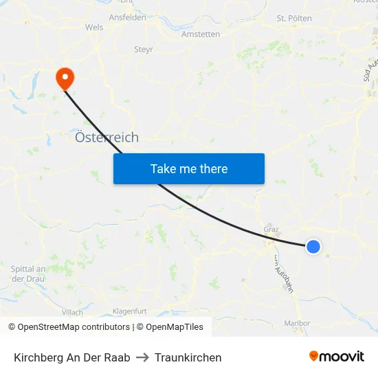 Kirchberg An Der Raab to Traunkirchen map