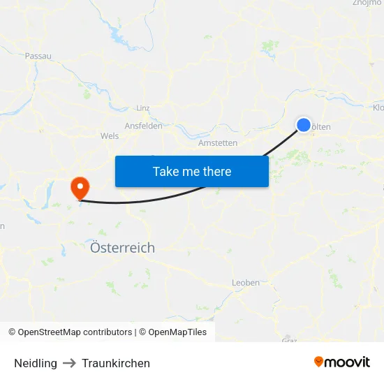 Neidling to Traunkirchen map