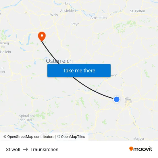 Stiwoll to Traunkirchen map