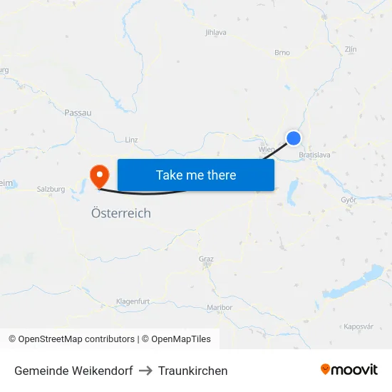 Gemeinde Weikendorf to Traunkirchen map