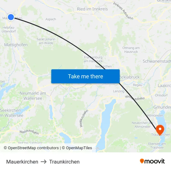Mauerkirchen to Traunkirchen map