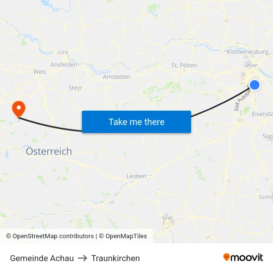 Gemeinde Achau to Traunkirchen map