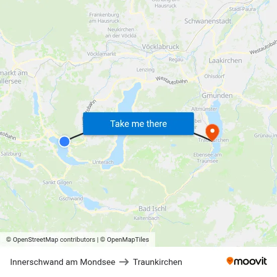 Innerschwand am Mondsee to Traunkirchen map