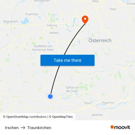Irschen to Traunkirchen map