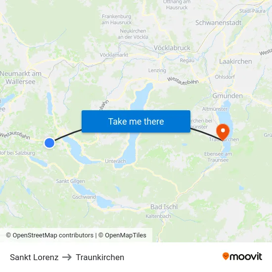 Sankt Lorenz to Traunkirchen map
