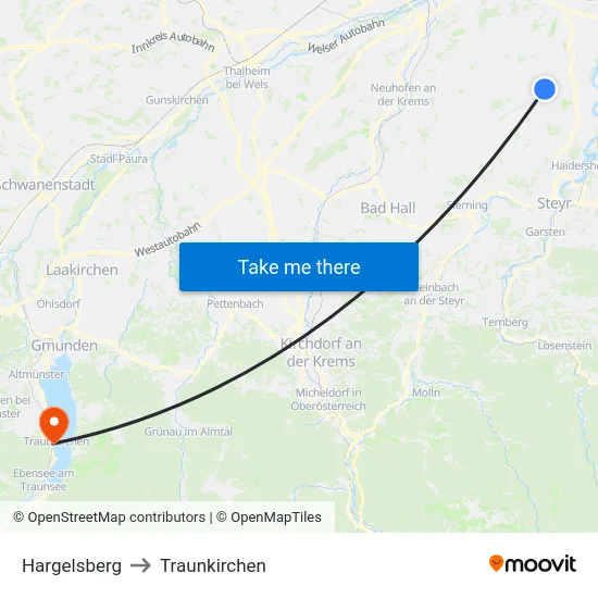 Hargelsberg to Traunkirchen map