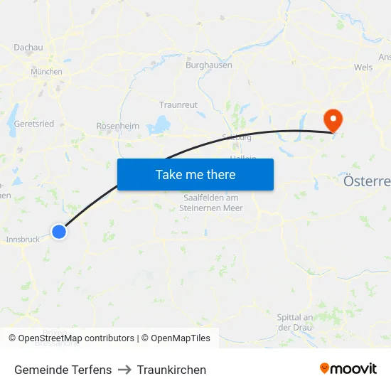 Gemeinde Terfens to Traunkirchen map