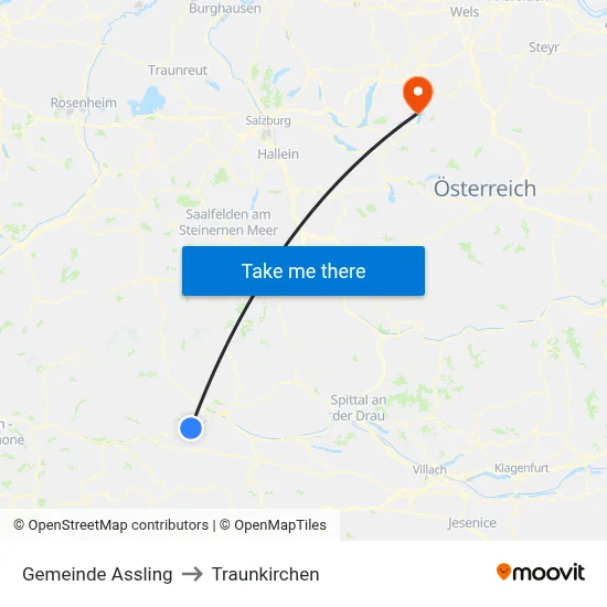 Gemeinde Assling to Traunkirchen map