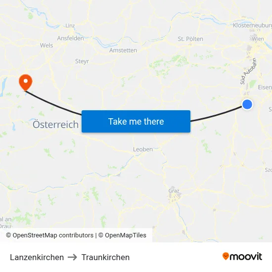 Lanzenkirchen to Traunkirchen map